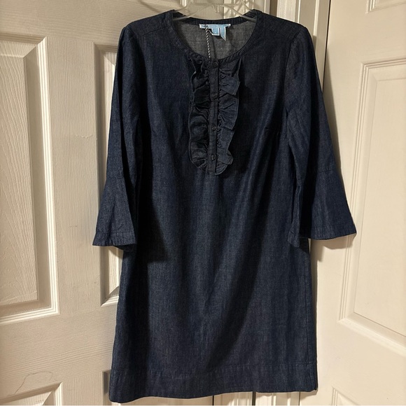 Draper James Dark Blue Denim Chambray 3/4 Bell Sleeves Shift Dress Size 8 NWT - Picture 3 of 10